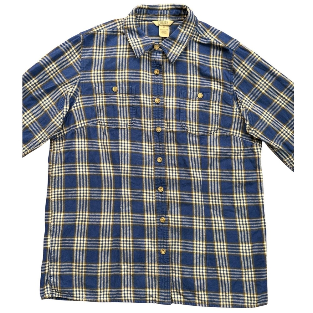 Duluth Trading Co Flannel Shirt Women M Blue Plaid Cotton Excellent Button Down